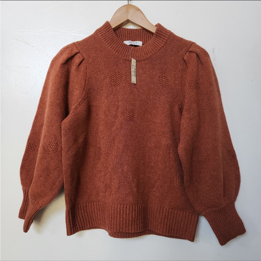 NWT Madewell Dotted Eaton Puff-Sleeve Pullover Sweater in Cotton-Merino Yarn
